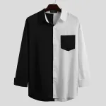 Men Contrast Patchwork Single Pocket Breathable Leisure Shirts