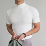 INCERUN Mens T-shirts High Neck Slim Fit Muscle Workout Summer Casual T-shirt