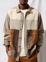 ChArmkpR Mens Ethnic Tribal Print Patchwork Button Up Long Sleeve Shirts