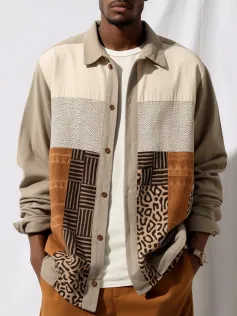 ChArmkpR Mens Ethnic Tribal Print Patchwork Button Up Long Sleeve Shirts