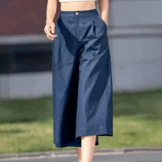 ZANZEA Daily Style Womens Crop Long Pants High Waisted Casual Loose Wide Leg Trousers