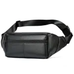 Ekphero Men's Genuine Leather Waist Bag Sports Belt Pouch Business Casual Crossbody Bag Outdoor Black Shoulder Chest Bag