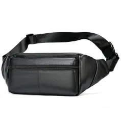 Ekphero Men's Genuine Leather Waist Bag Sports Belt Pouch Business Casual Crossbody Bag Outdoor Black Shoulder Chest Bag
