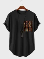 ChArmkpR Mens T-Shirts Colorful Ethnic Geometric Print Curved Hem Short Sleeve Tshirts