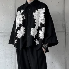 INCERUN Men Flowers Print Loose Fit Long Sleeve Shirts Casual Daily Large Size Lapel Tops for Men S-5XL