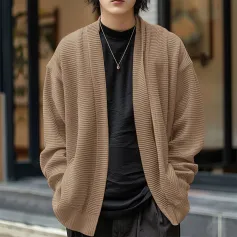 INCERUN - Cárdigan de punto a rayas de manga larga para hombre, informal, de color liso, para primavera, otoño e invierno