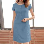ZANZEA Womens Casual Loose Dress Holiday Short Sleeve Round Neck Plain Vestidos Sundress