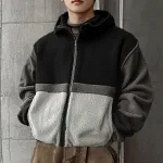 INCERUN Mens Faux Fur Panel Long-Sleeve Jacket Fashion Color Block Patchwork Coat for Fall Winter