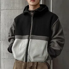 Chaqueta de manga larga con paneles de piel sintética para hombre de INCERUN, abrigo de patchwork con bloques de color a la moda para otoño e invierno.