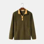 ChArmkpR Mens Contrast Patchwork Stand Collar Fleece Casual Pullover Sweatshirts