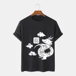 ChArmkpR Mens Cartoon Chinese Dragon Print Crew Neck Short Sleeve T-Shirts