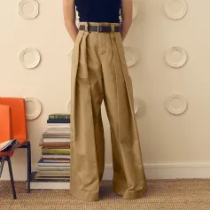 INCERUN Mens Solid Color Loose Fit High Waist Pant Casual Wide Leg Long Trousers Plus Size For Men S-5XL