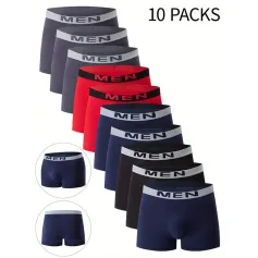 10 pezzi di biancheria intima da uomo, boxer aderenti tinta unita, traspiranti e comodi, pantaloni piatti con elastico in vita, pantaloncini sportivi casual