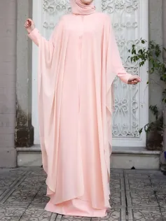 ZANZEA ชุดเดรสยาวผ้าชีฟองทรงคาฟตันสำหรับผู้หญิงไซส์ใหญ่ 2 ชิ้น พร้อมเสื้อคลุมยาวทรงค้างคาว ถอดออกได้