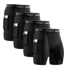 4 Pcs Men's Sports Skinny Long Boxer Briefs Shorts With Side Pocket, Breathable Comfy Quick Drying Stretchy Boxer Trunks, Sports Trunks, Swim Trunks For Beach Pool, Men's Novelty Underwear