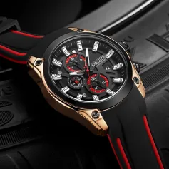 MEGIR Men Chronograph Quartz Watch with Date Luminous Hands, Sport Wristwatch Silicone Strap Waterproof Watch