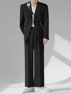 Mens Solid Lapel Blazer Casual Two Pieces Outfits