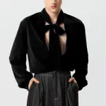 INCERUN Mens Shirt Fashion-forward Males Bright Long Sleeve Shirt with Big V-neck and Flowing Ribbons