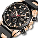 LIGE Men Watches with Silicone Strap Waterproof Chronograph Quartz Watch Luminous Calendar Sports Wristwatch