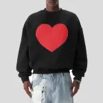 INCERUN Mens Heart Print Long-Sleeve Sweatshirt Casual Classic Black Crew Neck Pullover Hoodies for Male Plus Size S-5XL