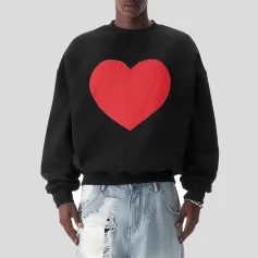 INCERUN Mens Heart Print Long-Sleeve Sweatshirt Casual Classic Black Crew Neck Pullover Hoodies for Male Plus Size S-5XL