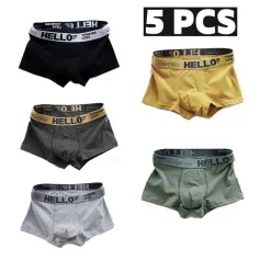 5 pezzi Boxer da uomo in cotone semplice con stampa di lettere, cintura in vita, grandi, comodi, traspiranti, tinta unita, mutande