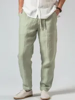ChArmkpR Mens Solid Cotton Casual Loose Drawstring Waist Pants