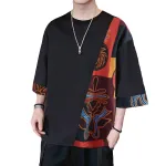 INCERUN Mens T Shirts Loose Fit Casual T-shirts for Men Print Patchwork Fashion Male Tee Tops Summer Short Sleeve Men Clothing