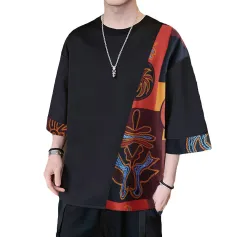 INCERUN Mens T Shirts Loose Fit Casual T-shirts for Men Print Patchwork Fashion Male Tee Tops Summer Short Sleeve Men Clothing