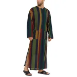 INCERUN Mens Striped Button Long Sleeve Long Shirt Cotton Linen Baggy Full Length Robe Casual Daily Retro Colorful Striped Robe for Men Plus Size, Spring Fall