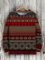 Mens Allover Ethnic Geometric Print Crew Neck Pullover Sweatshirts