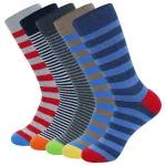 5 Pairs Men's Dress Long Tube Cotton Socks Striped Big Plus Size One Size 43-49 Street Hip-hop Skateboard Socks Comfortable Fashionable