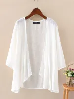 ZANZEA Plus Size Womens Cardigans Solid Color Cape Summer Beach Sunscreen Linen Cardigan