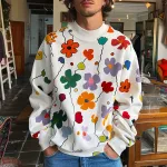 INCERUN Mens Colorful Floral Print Sweatshirts Comfortable Classic Crew Neck Casual White Sweatshirts for Men S-5XL