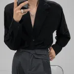 INCERUN Men Large Lapel Patchwork Long Sleeve Breathable Casual Shirts