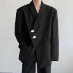 INCERUN Men Long Sleeved Blazer with Slanted Lapels and Metal Buttons and Shoulder Pads Fashion Loose Fit Blazers for Big Men Large Size S-5XL