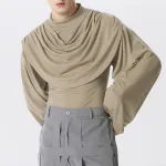 INCERUN Men's Layered Design Swing Collar Long Sleeve Tshirt Comfy Soft Loose Fit Sleeve T-Shirt for Men Plus Size