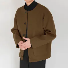 INCERUN - Chaqueta informal de tweed con botones delanteros para hombre, cuello redondo, bolsillos laterales, talla grande S-5XL, para otoño