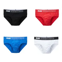 4pcs Men's Cotton Briefs Breathable Solid Color Panties Men Underwear Comfortable Loose Fit Underpants