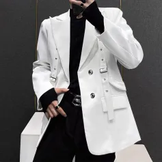 INCERUN - Blazer de manga larga con cordones para hombre, estilo holgado, color liso, informal