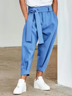 INCERUN Spodnie męskie Moda Jednokolorowe Spodnie z kokardą Męskie Streetwear Elastyczna talia Harem Spodnie