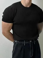 INCERUN Plus Size Men Solid Color Knitted T-shirt Summer Daily Casual Tee Men's Top