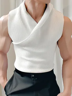 INCERUN Mens Solid Color Design Crossover V-neck Soft Tanks